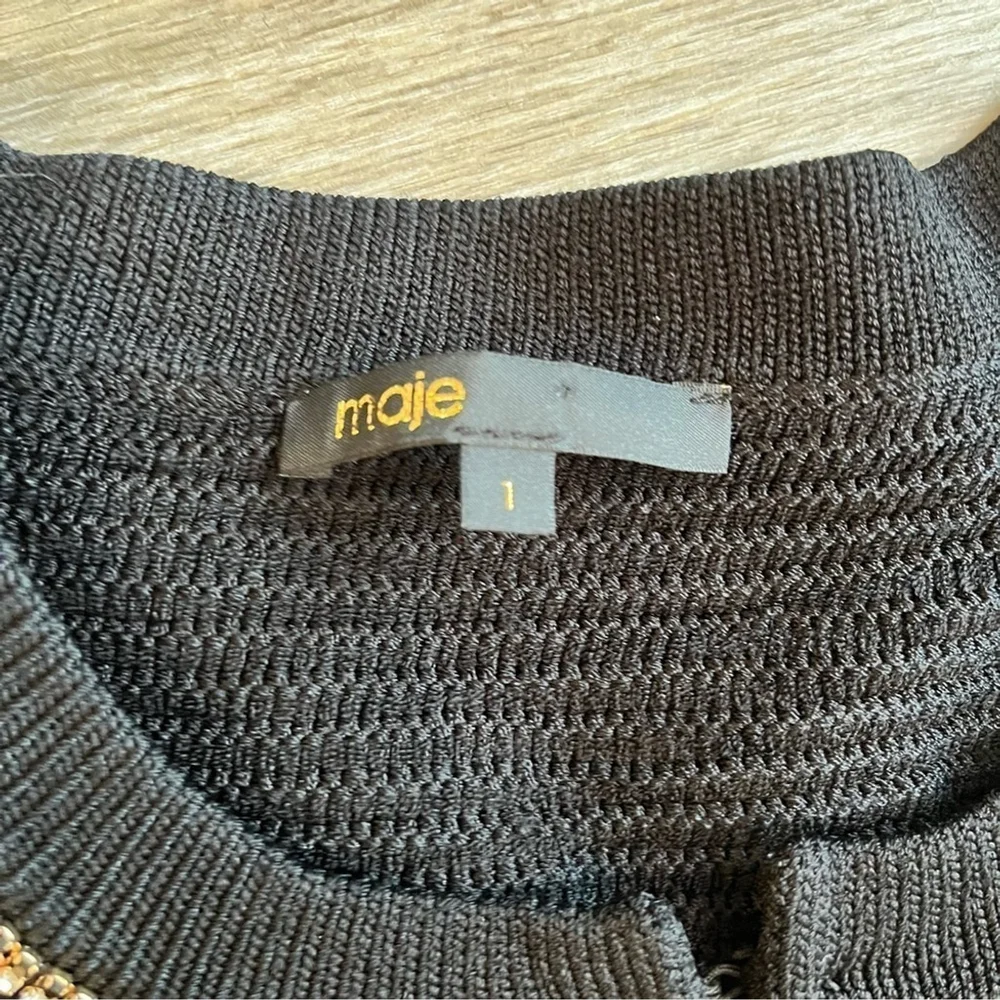 Maje Fine Knit Rhinestone Trim Cardigan Jacket Black Gold French Designer Small - Picture 7 of 16